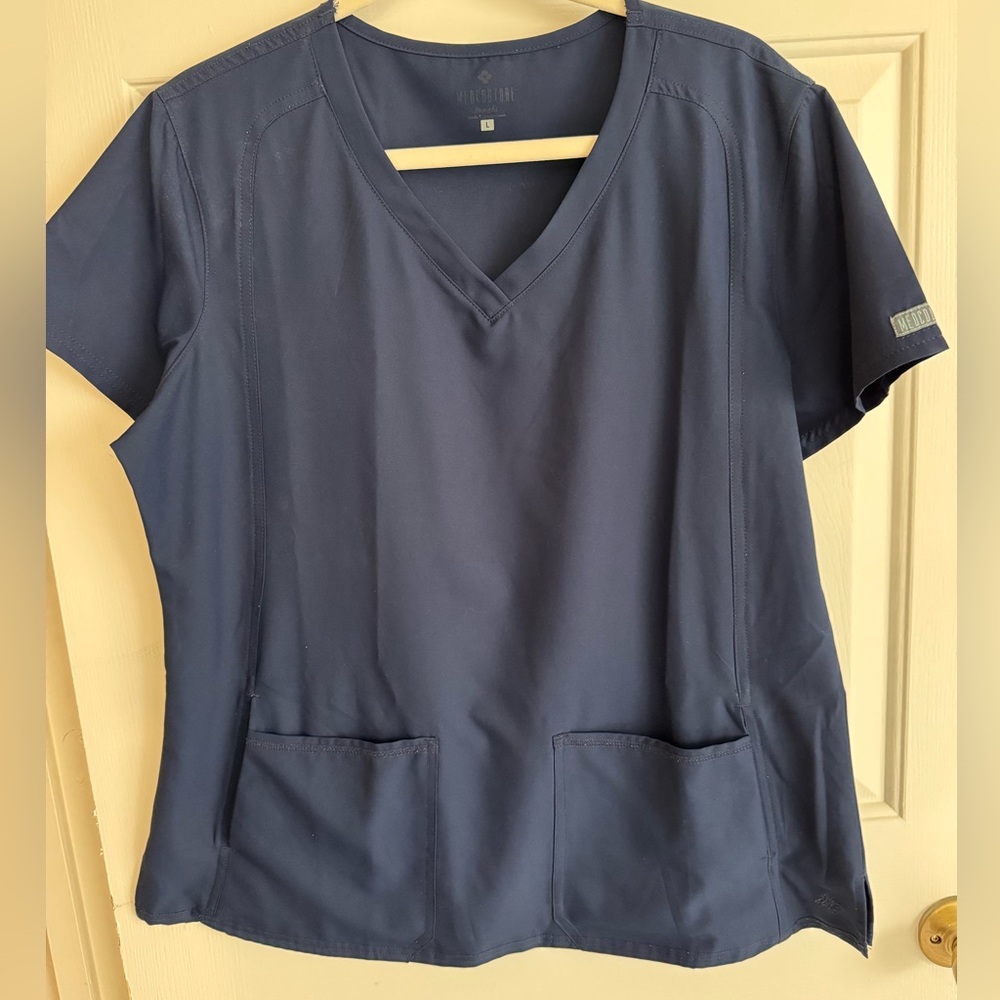 Med Couture Navy Blue Scrub Top Size L